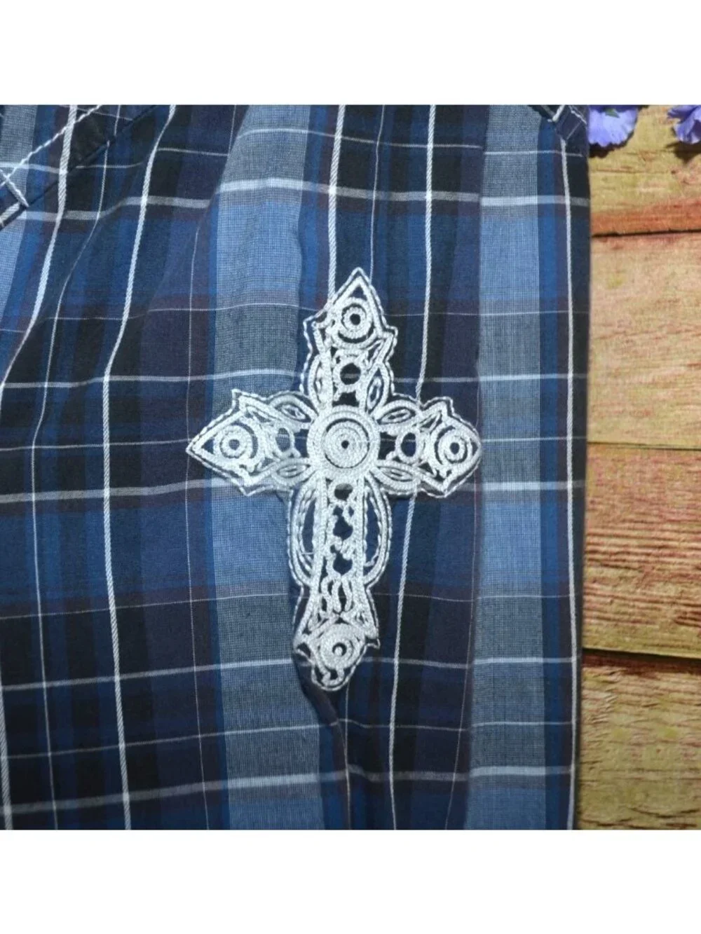 BKE Athletic Fit Mens Blue Plaid Pearl Snap Western Shirt Size XXL Embroidered